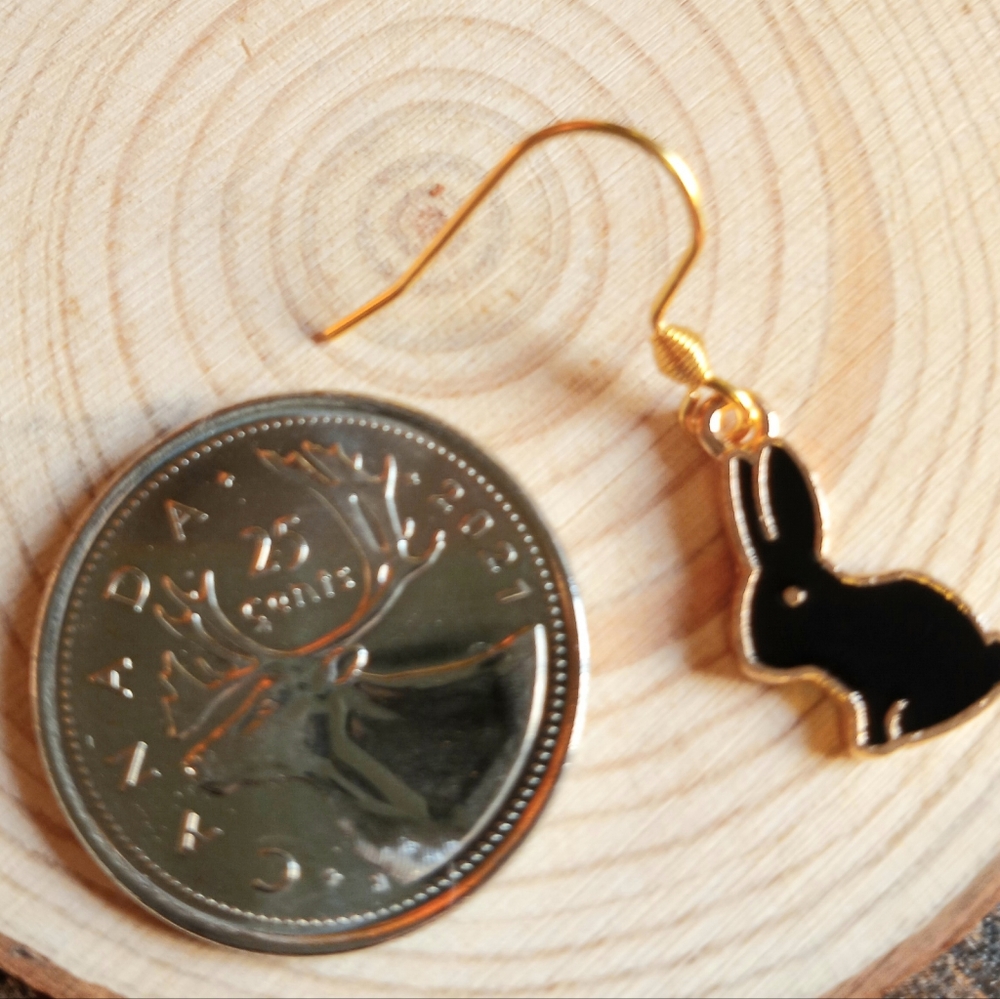 Dainty Small Black Bunny Earrings - Picture 3 of 3